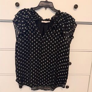 LOFT Black Floral Ruffle Sleeve Blouse